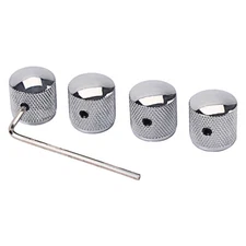 4* GUITAR KNOB SET Metal Barrel Style With Inner Hexagon Spanner- Silver