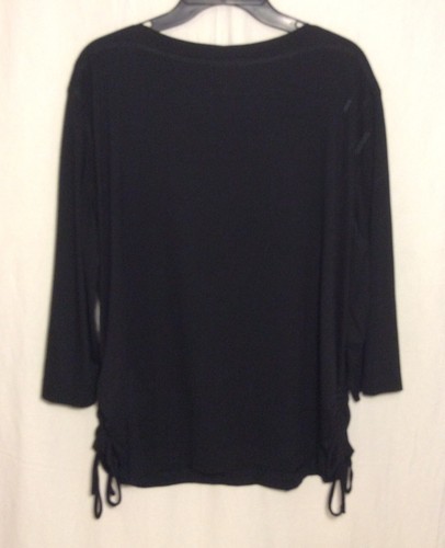 Maglione nero tinta unita N TOUCH TOP taglia 1X PLUS 3/4 maniche coulisse laterali ~ nuovo con etichette - Foto 5 di 7