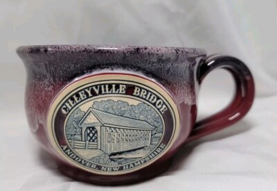 Deneen Pottery Coffee Mug Dripped Glazed Burgandy  Hampshire Colleyville Bridge 