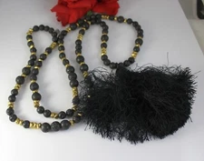 Hip Chik Lava Stone Black Tassel  Beaded   Necklace  CAT RESCUE