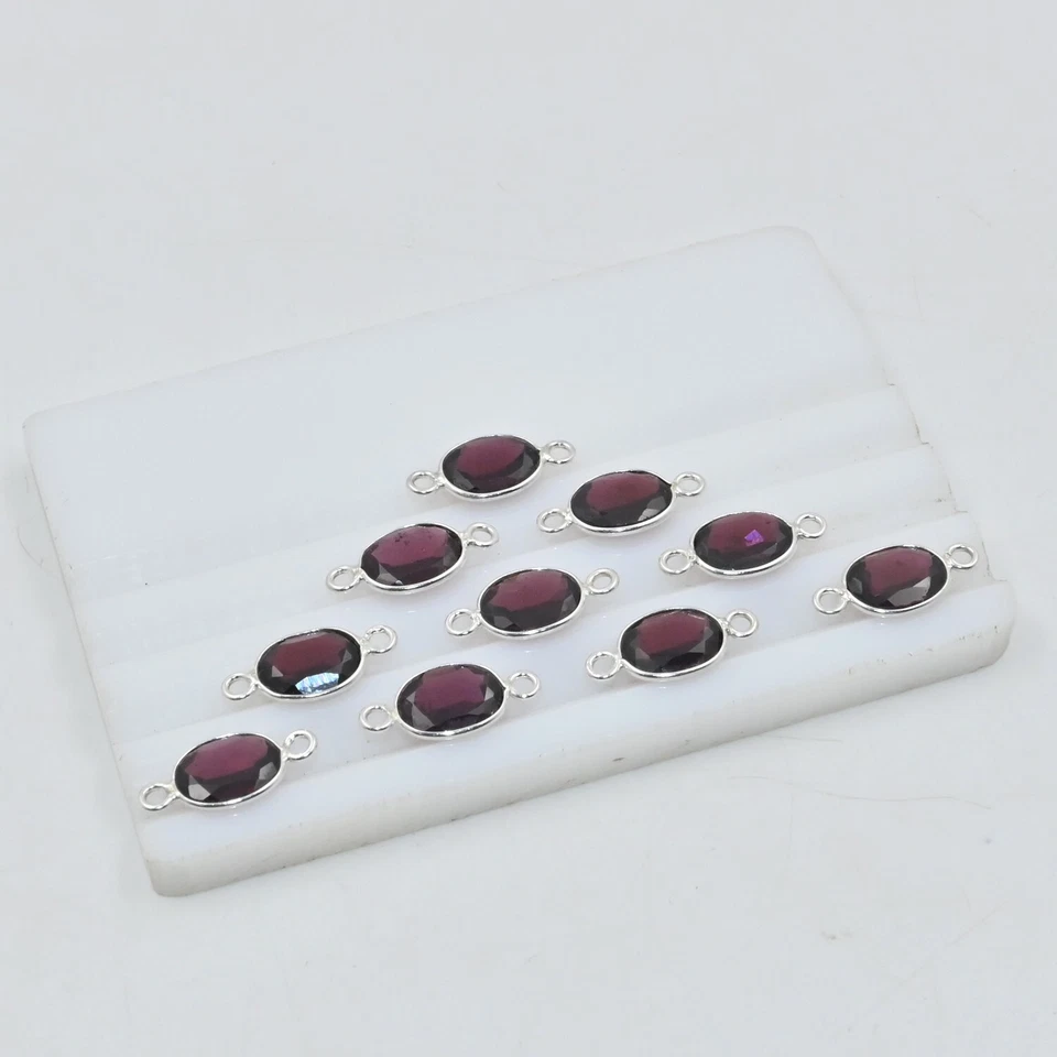 Garnet Oval Briolette Bezel Connector, 6x8mm Natural Gemstone, 925 Solid Silver - Imagem 3 de 4