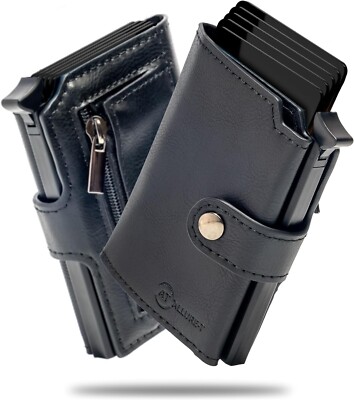 AT Allure-T   Slim Wallet Kreditkartenetui mit Münzfach mit RFID Schutz Schwarz