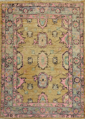 Modern Hand Knotted Yellow Oushak Turkish Style 100%Wool Area Rug for ...