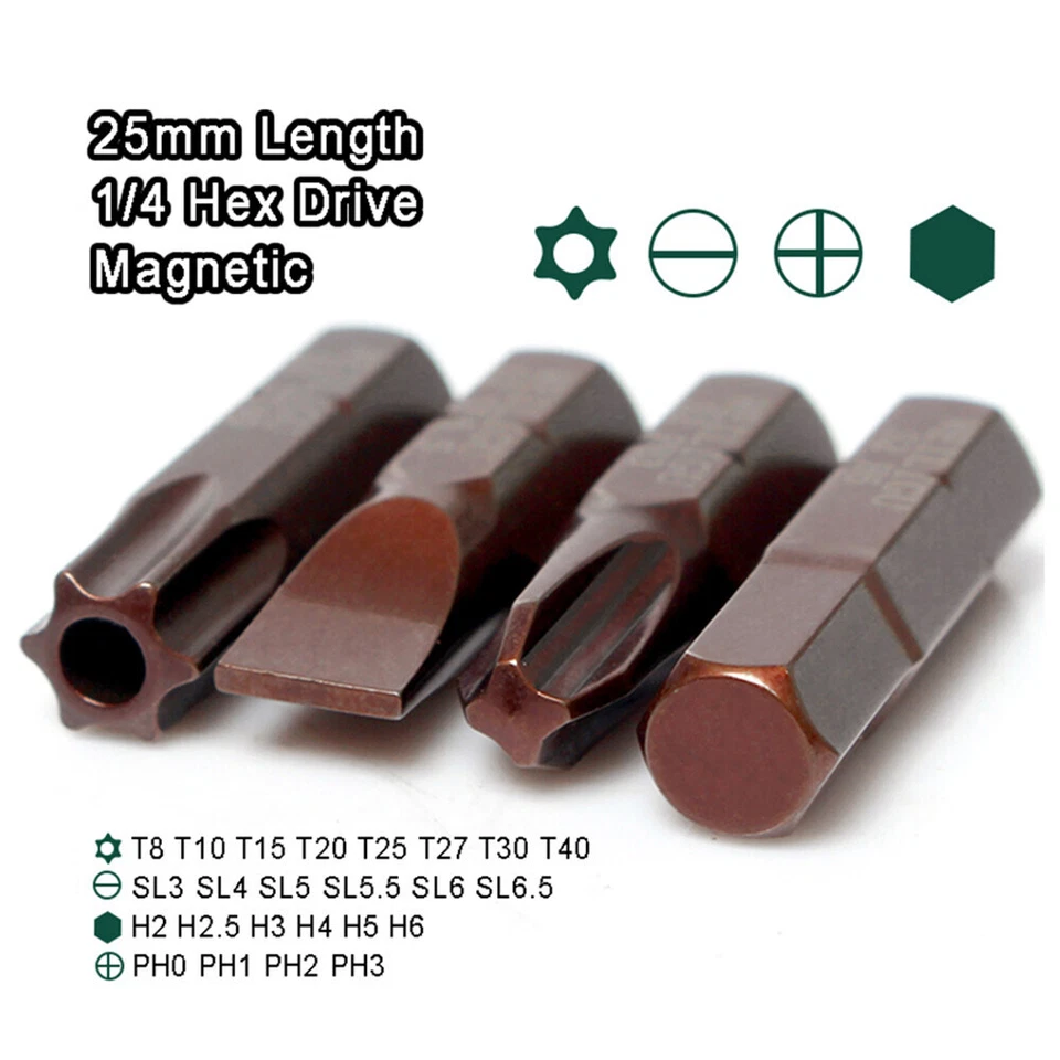 Torx/Cross/Hex/Slot Bit Drill Magnetic S2 Steel Screwdriver Bits /4" Hex Shank - Image 2 of 4