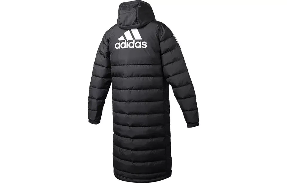 adidas Tiro 21 Long Down Hooded Winter Jacket Parka Coat Black White Warm GM5245 - Image 3 of 4