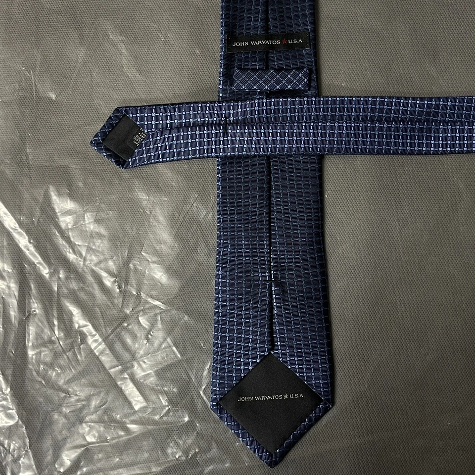 John Varvatos Neck Tie Luxury Narrow Width suitBlue Black Designer Suit Handmade - Image 3 of 4
