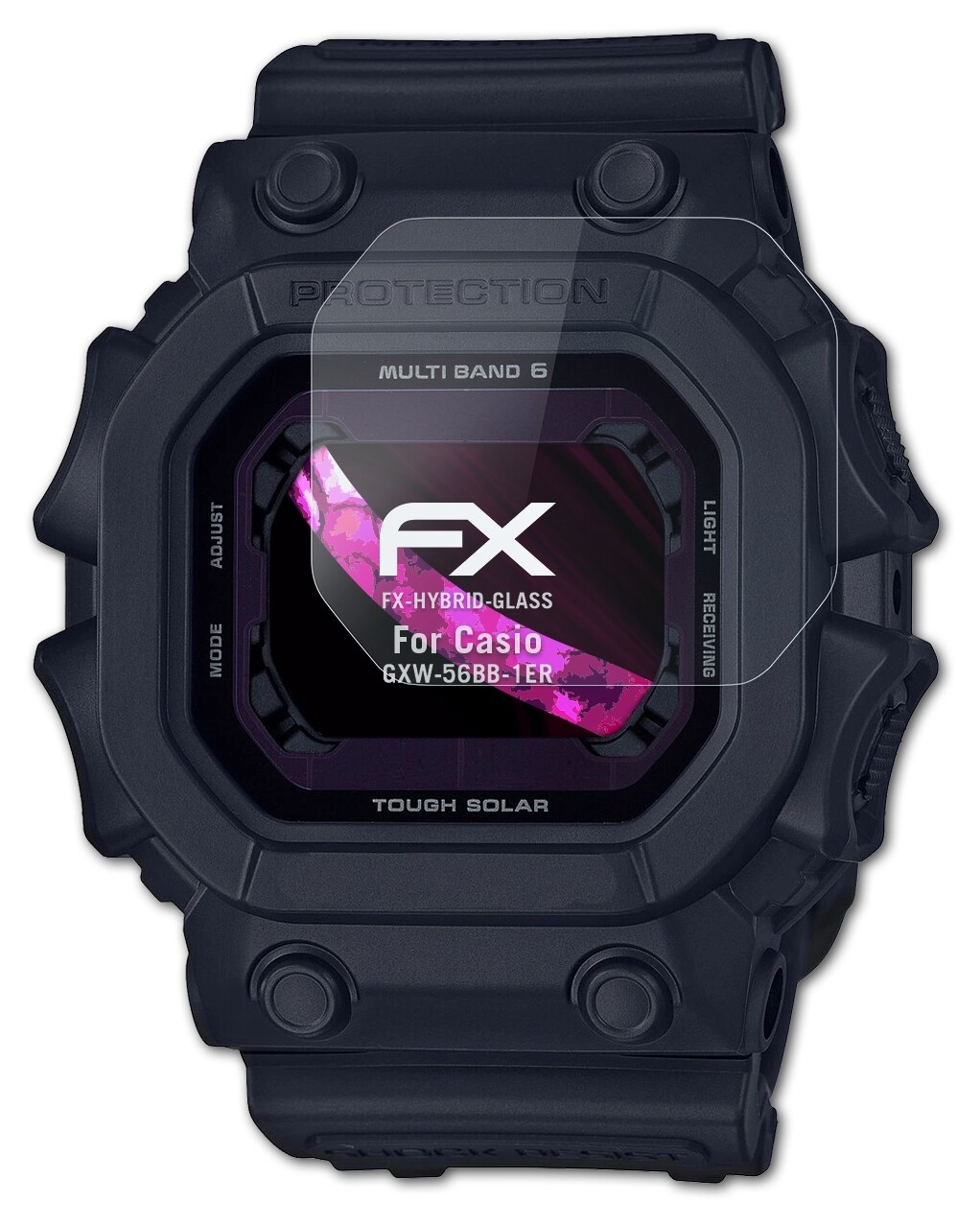 Protection écran AtFoliX FX-Hybrid Glass 9H Pour Casio GXW-56BB-1ER - Anti-rayures Et Chocs - Fabriqué En Allemagne