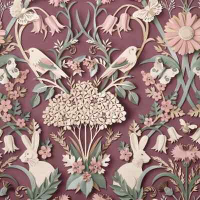 Fine Decor Dimensions Woodland Animals Floral 3D Effekt Pflaume Tapete FD42949