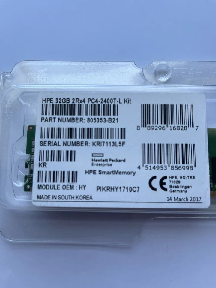 BRAND NEW HPE 32GB 2RX4 PC4-2400T-L KIT 805353-B21 - Image 2 of 3