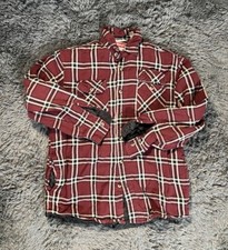Wrangler Mens M Button Up Shirt Red Plaid Flannel Jacket Quilted Lined