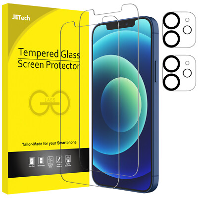 Screen Protector for iPhone 12 6.1-Inch with Camera Lens Protector, 2-Pack Each