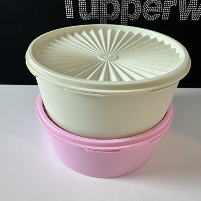 Tupperware Servalier Stacking Cookie Canisters One Touch Seal Pink Sage Sale