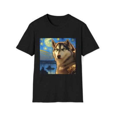 Husky Malamute Spitz Northern Dog Starry Impressionist Soft Cotton Tee T Shirt