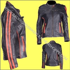 Ladies Black & Orange Cowhide Leather Racer Style Biker Jacket – Sizes Xs-4x