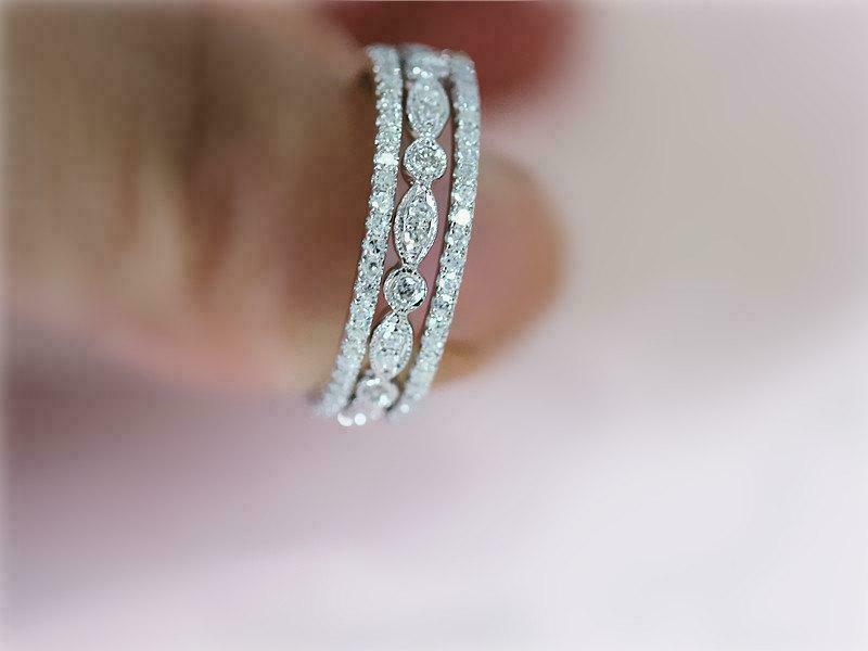 1.00CT Simulated Diamond Wedding Band Set in 14K White Gold Plated Silver-image