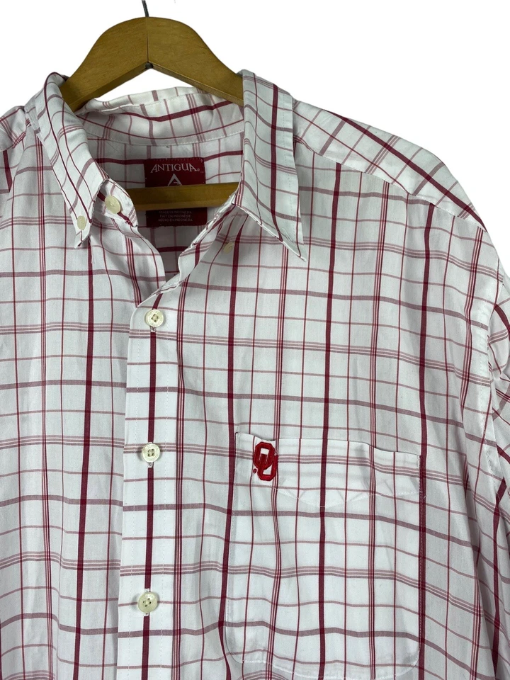 OU Shirt Size 2XL Mens Button Down Oklahoma Sooners Antigua White Plaid NCAA - Image 4 of 4