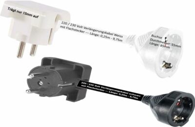 220V Schutzkontakt Verlängerung Extra Flacher Stecker 1,5Cu 25cm 50cm 0,25m 0,5m