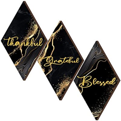3 Pcs Marble Style Bathroom Wall Decor Thankful Grateful Blessed Wall Decor Blac