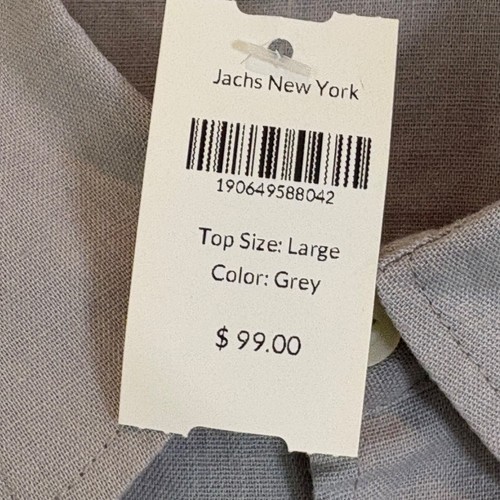 JACHS New York Men ButtonUp Shirt Large Grey Short Sleeve Cotton Linen Blend NWT - Picture 3 of 7
