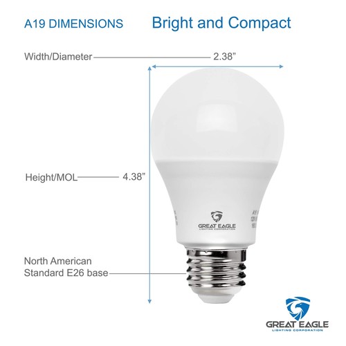 Great Eagle Lighting Corporation 100W Equivalent LED Light Bulb A19 5000K Day - Picture 2 of 8