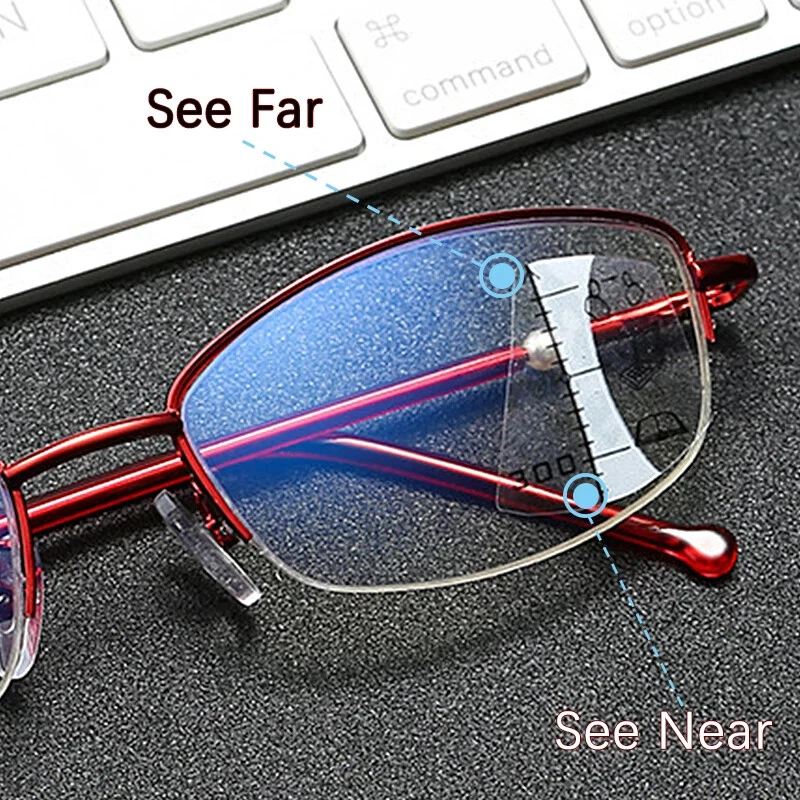 Mujeres Progresivo Multifoco Anti-Luz Azul Gafas de Lectura Medio Marco Lector Foto 3 de 4
