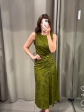 ZARA NWT WOMAN SS24 RUCHED JACQUARD MIDI DRESS GREEN | 3546/565