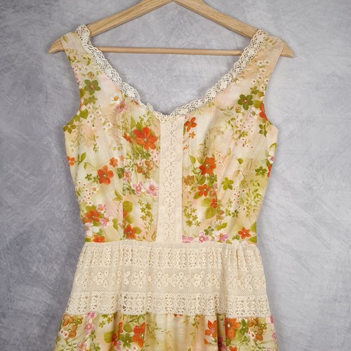 Maxi Vestido Vintage Lanz of Salzburg Para Mujer Pequeño Marfil Naranja Floral Encaje Crochet - Imagen 2 de 24