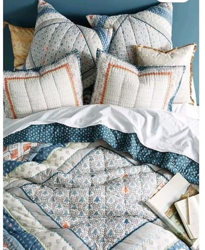 Anthropologie RARE HTF Linden Quilt and 2 Pillow Shams-Queen Boho READ