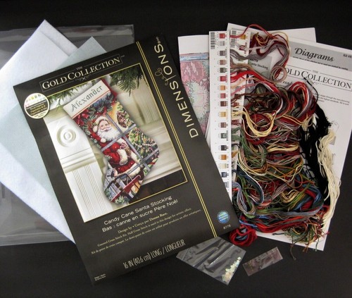 Candy Cane Santa Stocking Kit Gold Collection Counted Cross Stitch Dimensions - Picture 3 of 5