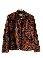Talbots Petites "Fall Colors" sz 8 Paisley Jacket Velveteen Blazer cotton silk