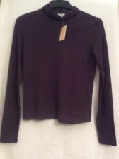 NWT Chelsea Sky Women's Purple Long Sleeve Waffle Knit High Neck Top Stretch M