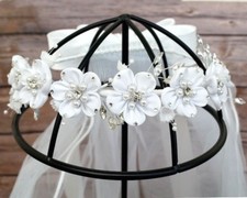 Girls First Holy Communion Flower Wreath Crown Headpiece Veil Primera Comunion