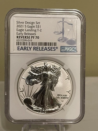 2021-S PF70 Reverse American Silver Eagle Design Set Landing T2 NGC ER