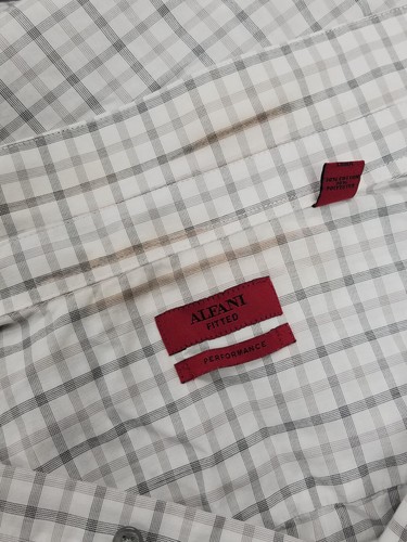 $55 Alfani 17.5 36/37 Men's Fitted White Black Check Long-Sleeve Dress Shirt - Picture 4 of 4