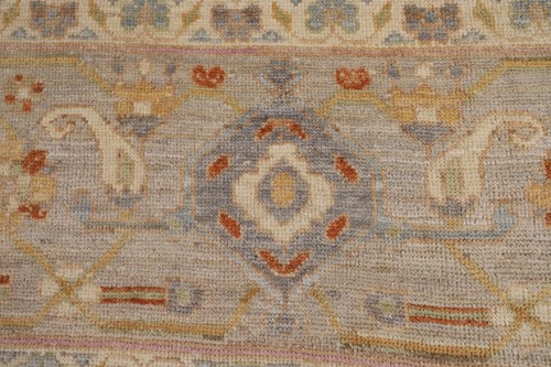 Geometric Gray Oushak Turkish Palace Sized Rug 12x15 Handmade Wool Carpet - Picture 11 of 23