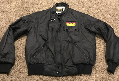 vtg swingster jacket mens M black Petron Plus friction automotive zip up 