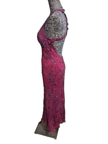 Pre-Own Adrianna Papell Sequins Halter Silk Dress/Gown Maroon Size 10 - Picture 11 of 13