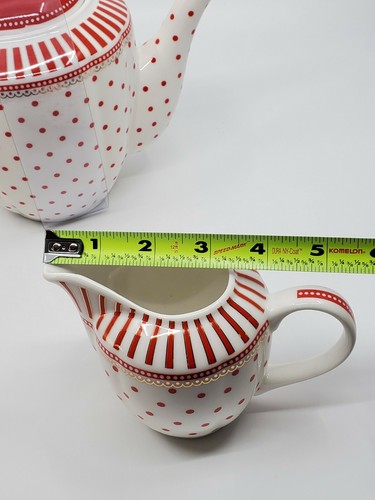 Grace's Teaware Josephine rot gepunktet & Streifen Teekanne Zuckerdose Milchkännchen - Bild 7 von 9