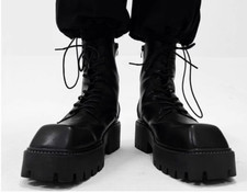 Men's Fashion British Square Toe Lace Up Chelsea boots Punk Rock Leather Shoes