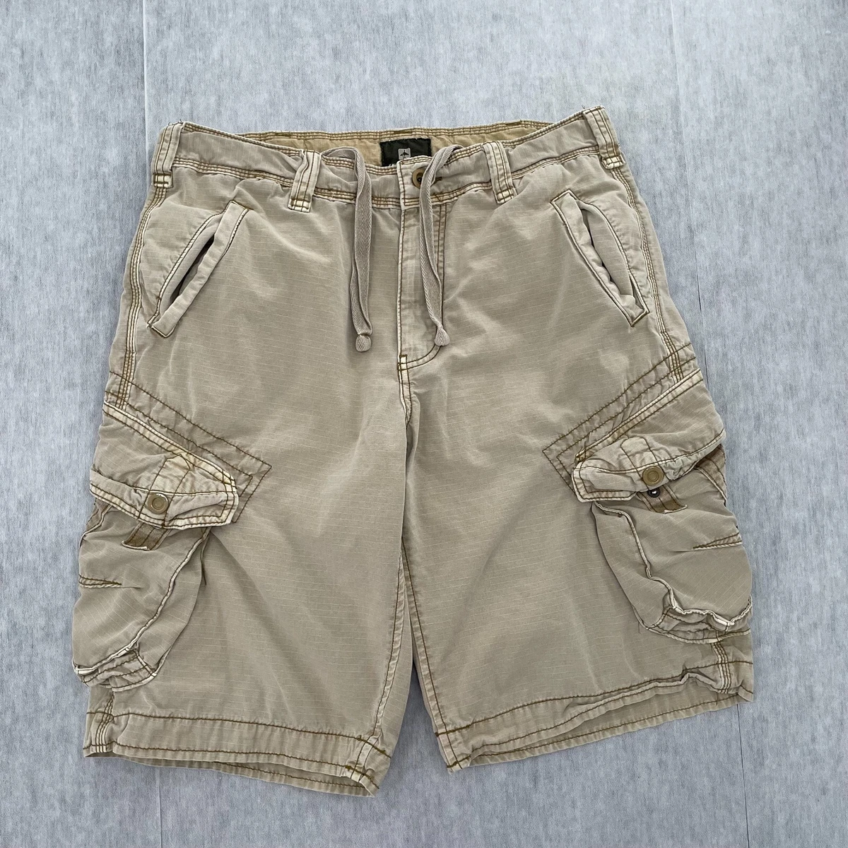 Jet Lag Shorts Adult 32 Tan Brown Cargo Pockets Baggy Cotton Drawstring Mens