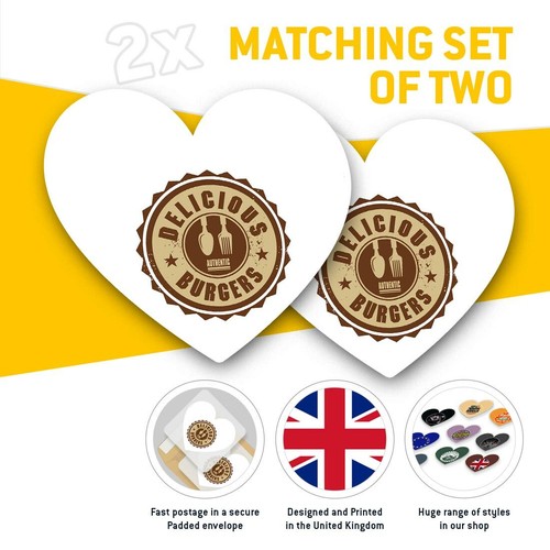 2 x Heart Stickers 15 cm - Authentic Delicious Burgers Takeaway #7010 - Photo 2/8