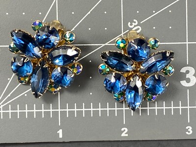 Earrings Blue Vintage pho stone shards purple stones eye catcher pronged    jm