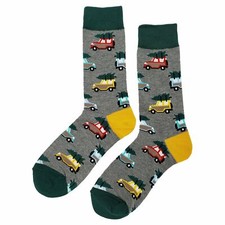 NWT Christmas Tree Trip Dress Socks Novelty Men 8-12 Gray Crazy Fun Sockfly
