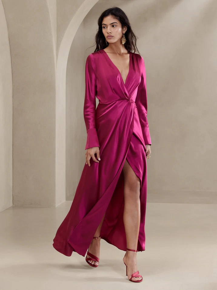 NEW Banana Republic 4P 4 Petite Bright Berry 100% Silk Etude Maxi Dress S  Small | eBay