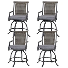 Outdoor Swivel Bar Stools Set of 4 Counter Height Patio Chair w/Rattan Backrest
