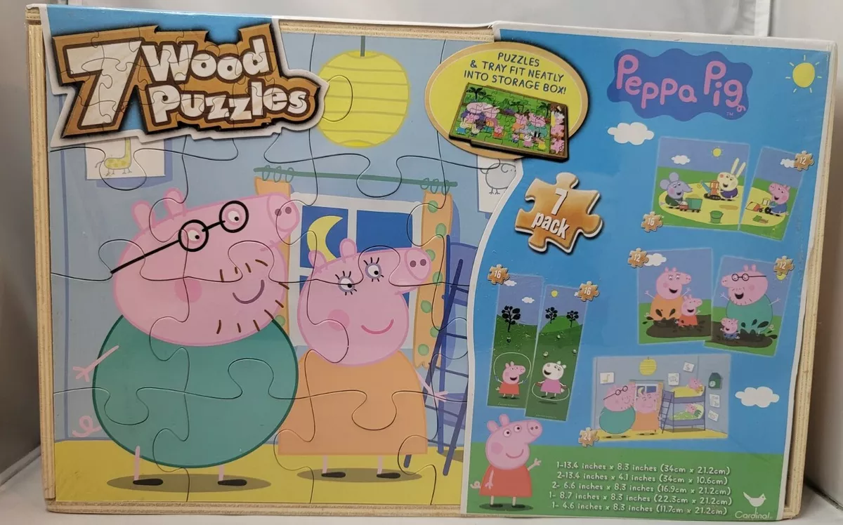 NEW Peppa Pig 7 wood puzzles with wooden storage box factory
