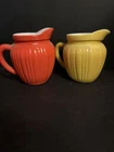 Hazel Atlas Platonite Mini Pitcher Ribbed Milk Creamer Set of 2 Vintage
