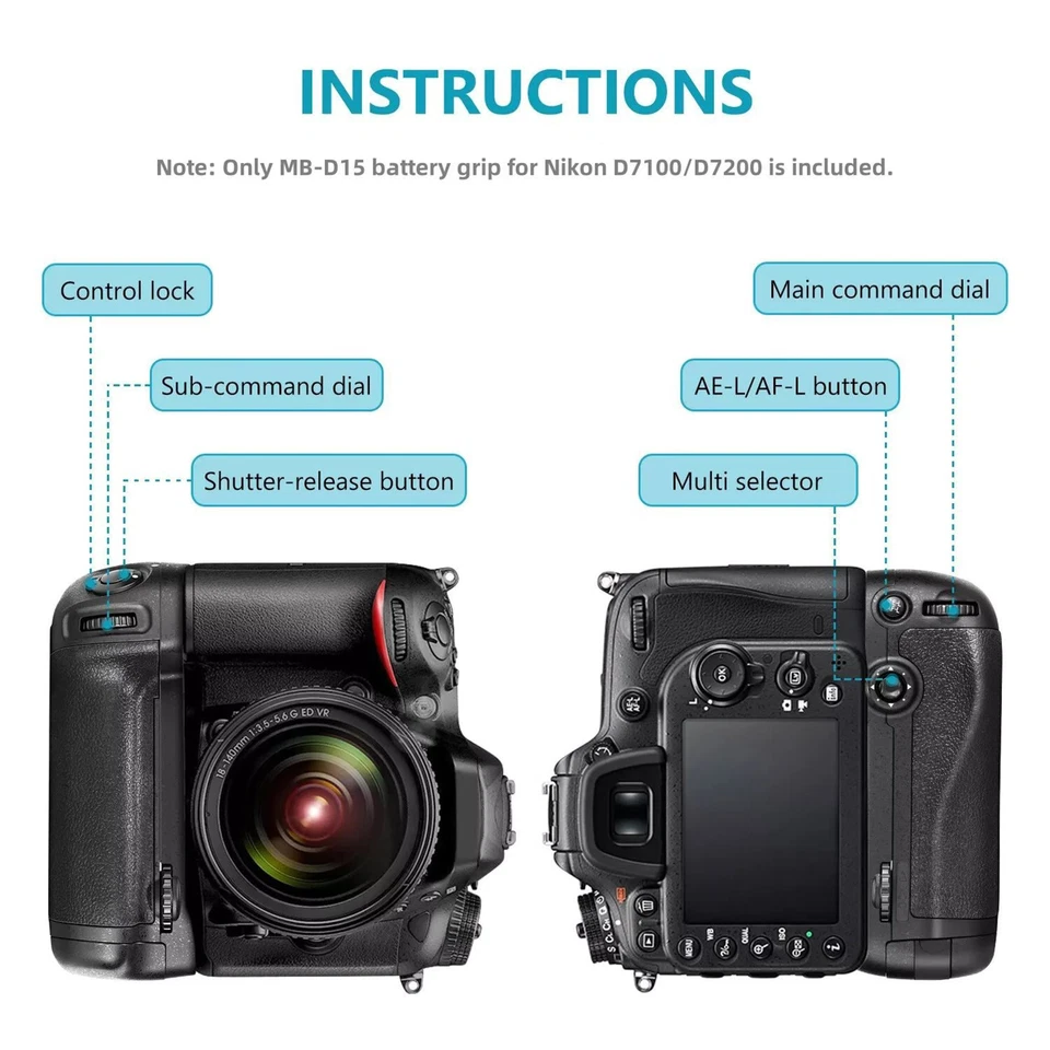 1 PC MB-D15 Vertical Battery Grip Replace Kit For Nikon D7100 D7200 Cameras - Image 3 of 4
