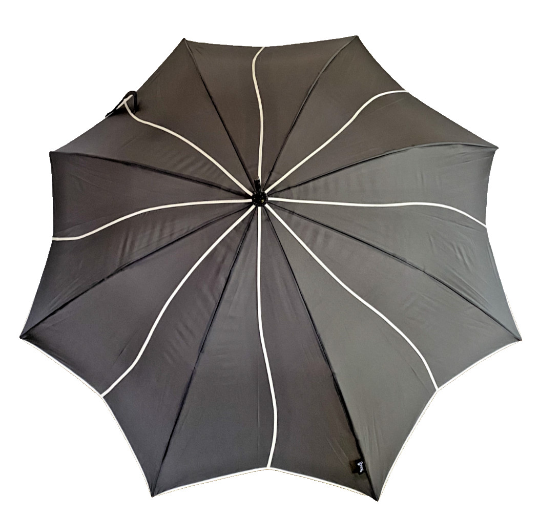 Walking Umbrella Ladies SOAKE Grey Swirl Petal Canopy Black Handle Automatic NEW