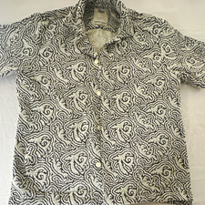 OAS Ivory Squiggle Cuba Shirt Men?s XL Short Sleeve Button-Up Geometric